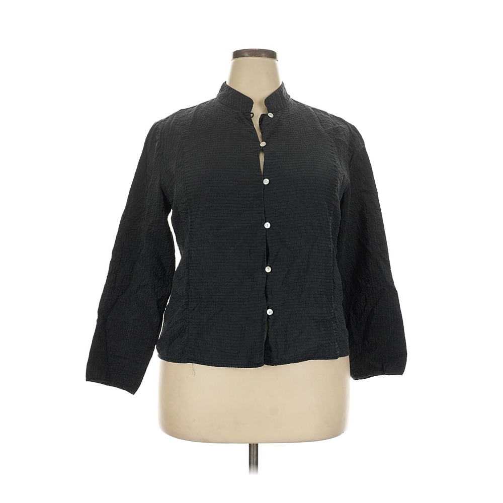 Linden Hill Silk Buttoned Blouse Women XXL Black Mandarin Collar Old Money